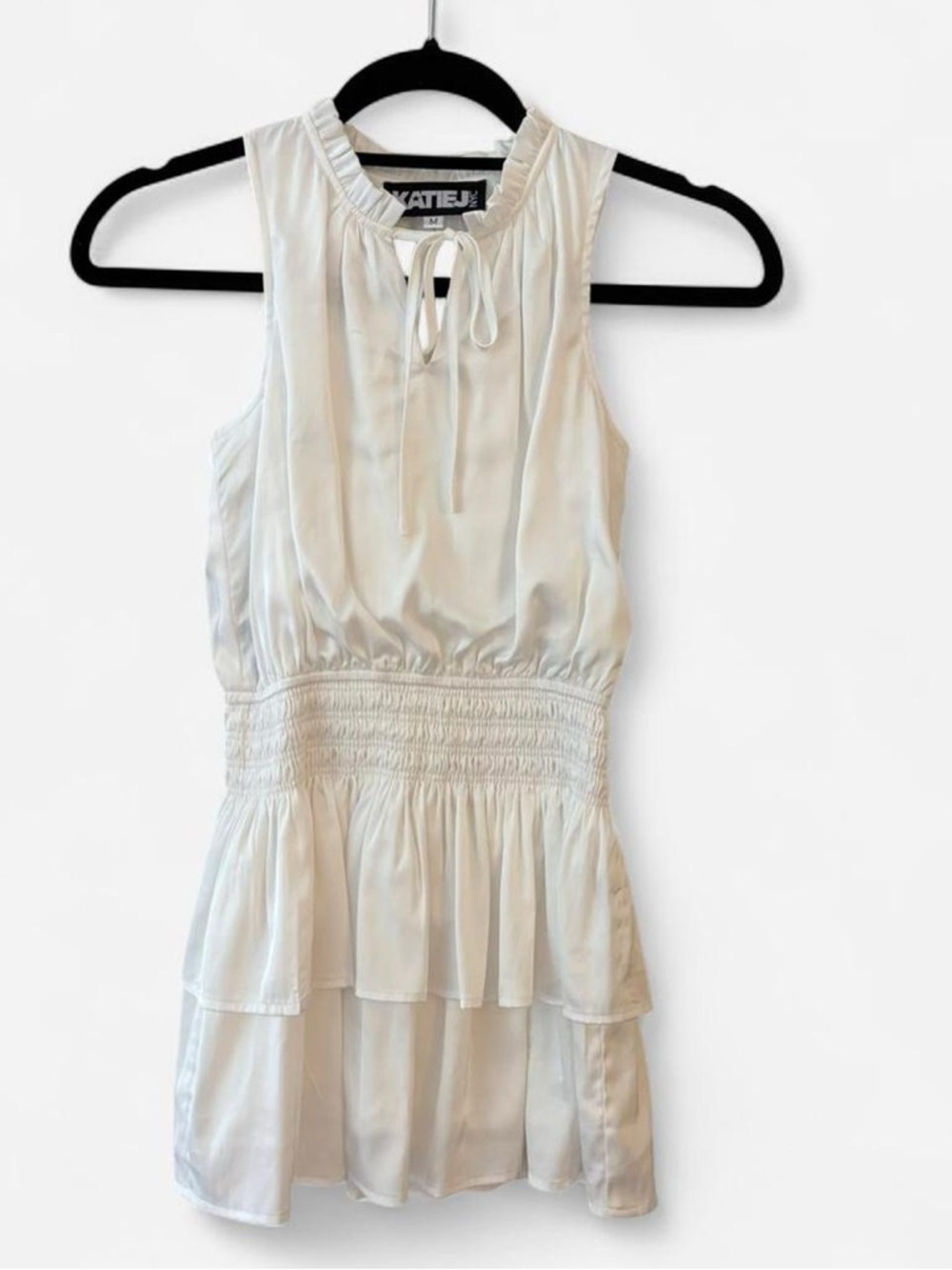 Katie J NYC White Ruffled Tie-Neck mini dress size medium